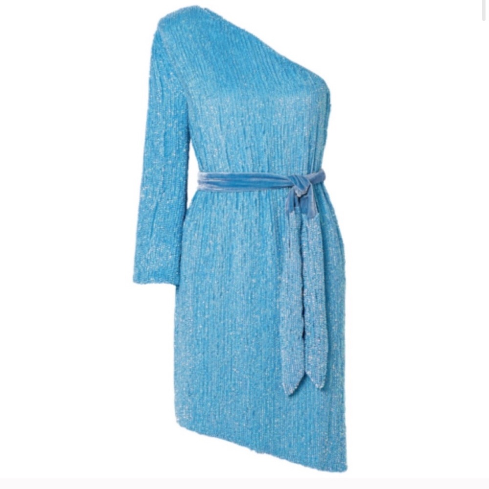 Retrofete Shy One Shoulder Sequin Dress Blue Size Small - Picture 5 of 5